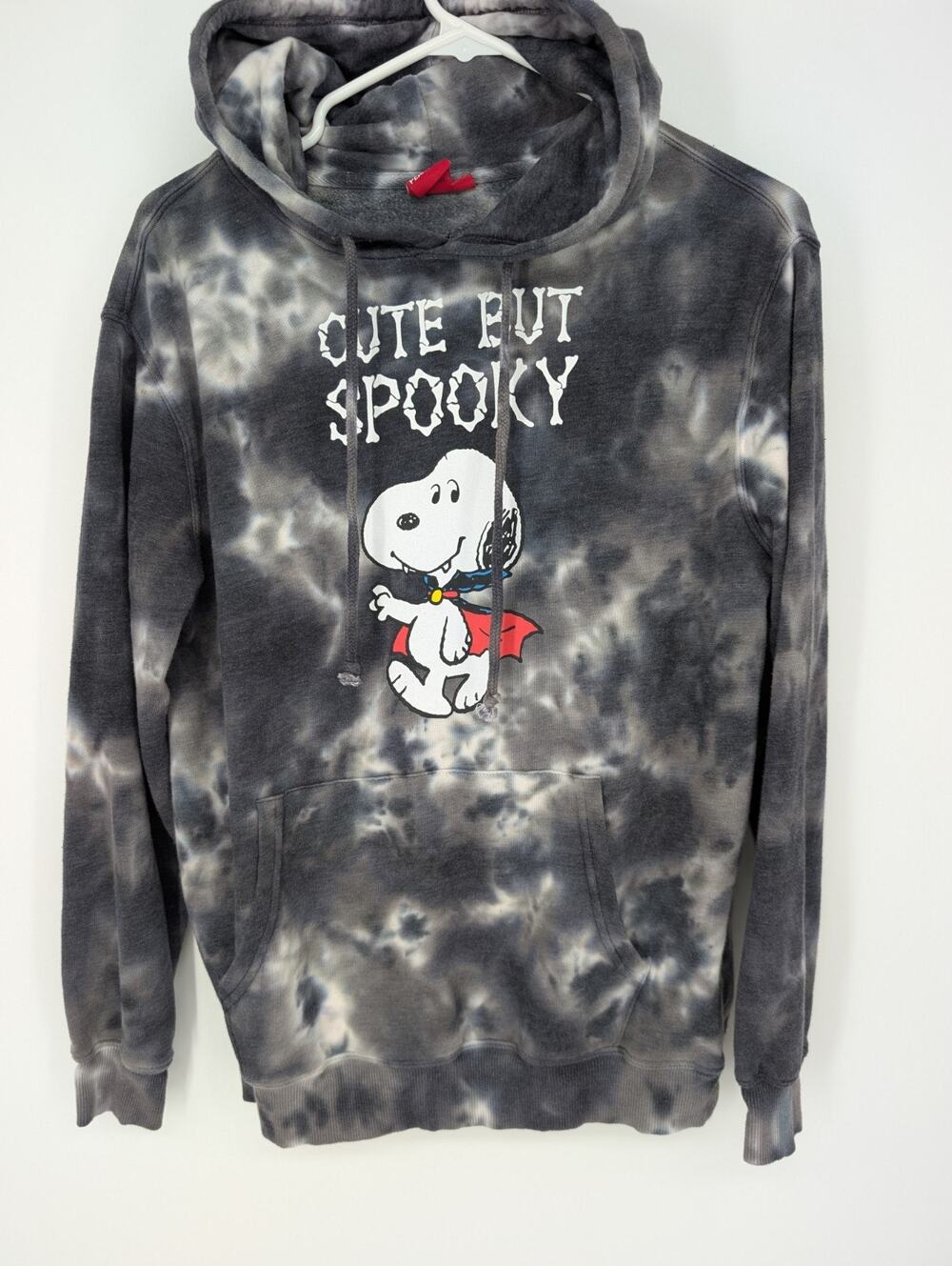 Peanuts Snoopy Vampire Halloween Cute But Spooky Hoodie Sz S Tie Dye Gray/White